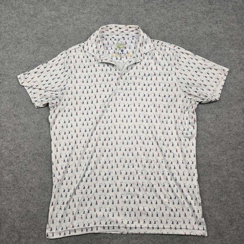 Tailor Byrd Polo Shirt Mens Small White Golfer Print Stretch Performance Golf